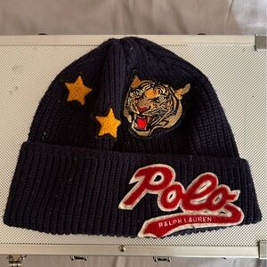 Polo by Ralph Lauren Kids Blue Beanie with Tiger and Stars